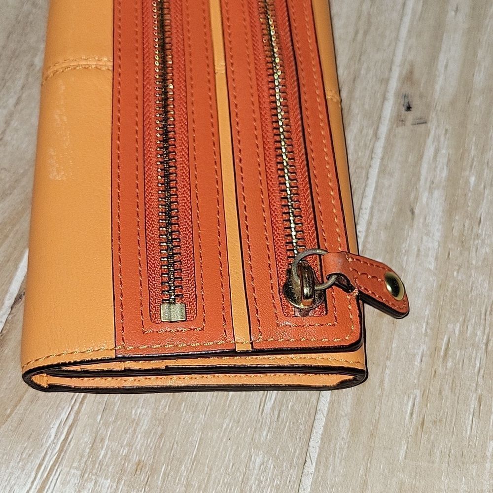 Coach Leather Double Zip Flap Wallet Orange - Picture 4 of 14